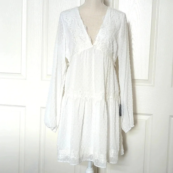 Lulu's Wistful Moment White Swiss Dot Long Sleeve Dress - Picture 5 of 8